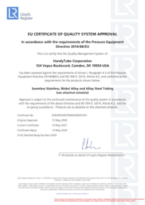 Lloyd’s Register Pressure Equipment Directive (PED) certificate