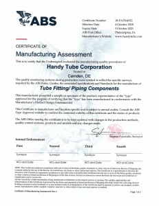 ABS Manufacturing Assessment Certificate