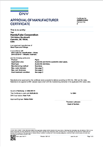 DNV Approval of Manufacturer Certificate